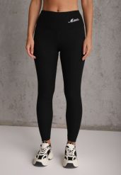 Czarne Prążkowane Legginsy High Waist z Haftowanym Napisem z Boku Eunedeia. Czarne legginsy damskie Renee, m, bez wzorów, z jeansu. Za 49.99 zł.