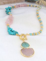 L'Atelier de Gaia Pozłacany naszyjnik z elementami ozdobnymi - dł. 45 cm rozmiar: onesize. Różowe naszyjniki damskie L'Atelier de Gaia, pozłacane. Za 86.99 zł.