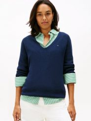 Tommy Hilfiger Sweter z dzianiny Kobiety Bawełna niebieski, XS. Niebieskie swetry klasyczne damskie Tommy Hilfiger, xs, z bawełny, bez kołnierzyka. Za 229.95 zł.