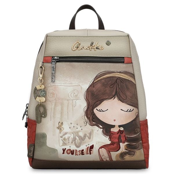 Plecak damski Anekke, duży A4 zapinany na suwak z regulowanymi szelkami, beżowy, 42705-018. Brązowe plecaki damskie Anekke, bez wzorów, eleganckie. Za 379.00 zł.