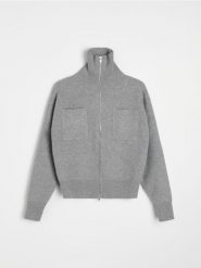 Sweter na zamek ze stójką - szary. Szare golfy damskie Sinsay, l, bez wzorów, bez ramiączek. Za 69.99 zł.
