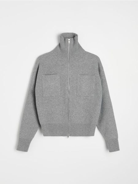 Sweter na zamek ze stójką - szary. Szare golfy damskie Sinsay, l, bez wzorów, bez ramiączek. Za 69.99 zł.