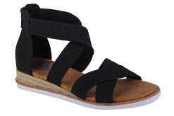Sandały damskie, Desert Kiss - Desert Nights. Czarne obuwie trekkingowe damskie Skechers, bez wzorów, z materiału, bez obcasa. Za 279.99 zł.
