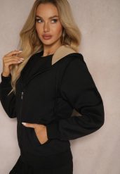 Czarna Bluza Rozpinana z Dodatkiem Bawełny Ozdobiona Kontrastowym Kapturem Arstoia. Czarne bluzy z kapturem damskie Renee, l, z bawełny. Za 74.99 zł.