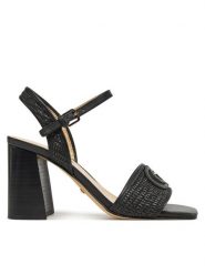 Guess Sandały FLJGNK FAB03 Czarny. Czarne sandały damskie Guess, z aplikacjami, z materiału, bez obcasa, na słupku. Za 419.99 zł.