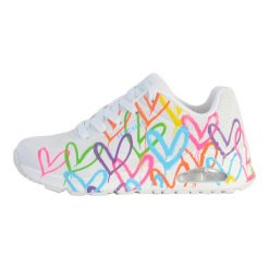 Damskie obuwie sportowe Skechers Uno Highlight Love białe. Białe buty sportowe na co dzień damskie Skechers, bez wzorów, z materiału, trekkingowe. Za 392.00 zł.