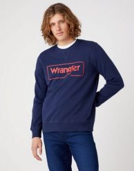 WRANGLER FRAME LOGO CREW MĘSKA BLUZA KLASYCZNA NADRUK NAVY W662HA114 112320240. Niebieskie bluzy bez kaptura męskie Wrangler, m, z bawełny. Za 189.99 zł.