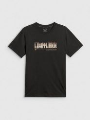 4F T-shirt regular z nadrukiem męski - czarny S. Czarne t-shirty męskie 4f, m, bez wzorów, z materiału, bez kołnierzyka. Za 69.99 zł.