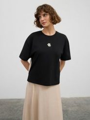 BGN Koszulka w kolorze czarno-beżowym rozmiar: 36. Czarne bluzki damskie BGN, bez wzorów, bez kołnierzyka. Za 43.68 zł.