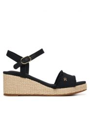 Tommy Hilfiger Sandały Mid Woven Wedge Espad Fringe FW0FW09470 Czarny. Czarne sandały damskie Tommy Hilfiger, bez wzorów, z materiału, bez obcasa, na koturnie. Za 359.99 zł.