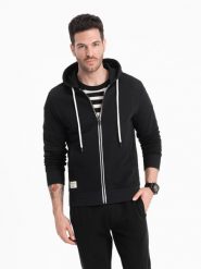 Męska bluza dresowa BASIC rozpinana z kapturem - czarna V5. Czarne bluzy z kapturem męskie Ombre Clothing, m, z bawełny. Za 209.99 zł.