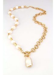 L'Atelier de Gaia Pozłacany naszyjnik z elementami ozdobnymi - dł. 50 cm rozmiar: onesize. Białe naszyjniki damskie L'Atelier de Gaia, pozłacane. Za 100.99 zł.