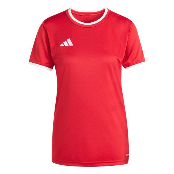 Koszulka damska adidas Entrada Jersey. Białe bluzki damskie Adidas, bez wzorów, z jersey, bez kołnierzyka. Za 60.99 zł.