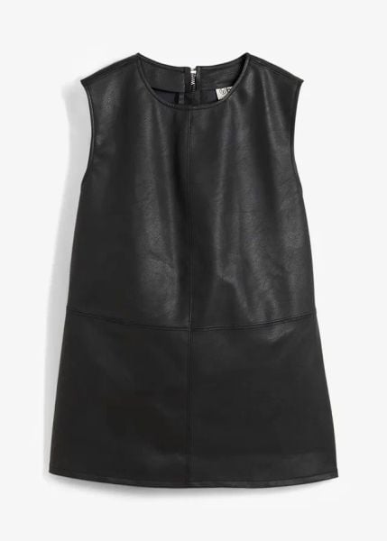 Top z imitacji skóry. Brązowe topy damskie bonprix, bez wzorów, ze skóry, bez kołnierzyka. Za 37.99 zł.