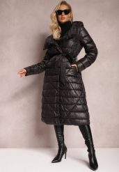 Czarna Kurtka Pikowana z Wiązanym Paskiem Phaza. Czarne kurtki damskie Renee, plus size, bez wzorów, bez kaptura. Za 169.99 zł.