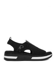 Rieker Sandały CEO-V59B5-00 Czarny. Czarne sandały damskie Rieker, bez wzorów, z materiału, bez obcasa, na koturnie. Za 319.99 zł.