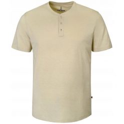 Beżowy Męski T-Shirt, Dekolt z Guzikami - Pako Jeans. Brązowe t-shirty męskie Pako Jeans, l, bez wzorów, z bawełny, bez kołnierzyka. Za 89.00 zł.