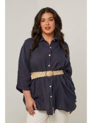 Curvy Lady Lniana koszula w kolorze granatowym rozmiar: 48/50. Niebieskie koszule damskie Curvy Lady, bez wzorów, ze lnu, klasyczne, z asymetrycznym kołnierzem, bez ramiączek. Za 153.71 zł.
