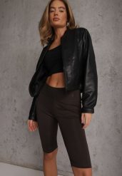 Brązowe Szorty Bikery High Waist z Wyszczuplającym Pasem Briarrose. Brązowe szorty damskie Renee, bez wzorów, casualowe, z podwyższonym stanem. Za 39.99 zł.