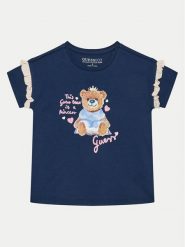 Guess T-Shirt K5RI12 K6YW4 Granatowy Regular Fit. Niebieskie koszulki dziewczęce Guess, z aplikacjami, z bawełny, bez ramiączek. Za 69.99 zł.