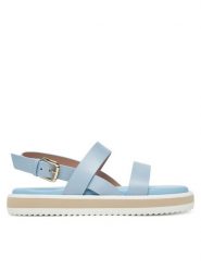 Pollini Sandały SA16483G0MTC0712 Błękitny. Niebieskie sandały damskie Pollini, bez wzorów, ze skóry, bez obcasa, na płaskiej podeszwie. Za 809.99 zł.