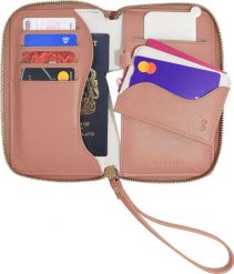 Portfel damski Stackers Wave kremowo-brzoskwiniowy z etui na karty i lusterkiem. Białe portfele damskie Stackers, bez wzorów. Za 199.00 zł.