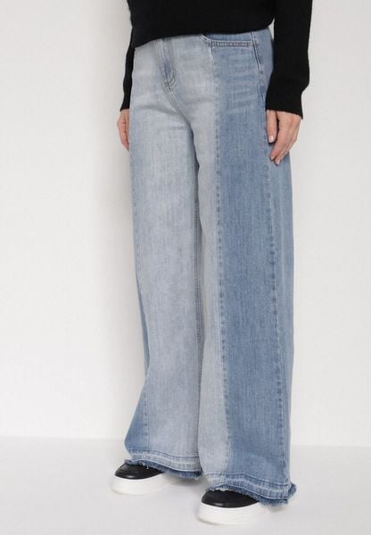 Niebieskie Dwukolorowe Jeansy o Szerokim Kroju z Wysokim Stanem Seronore. Niebieskie jeansy damskie Born2be, z podwyższonym stanem. Za 129.99 zł.