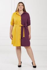 Wyjątkowa dwukolorowa sukienka Cindy Fioletowo-żółta rękaw 3/4 PLUS SIZE. Fioletowe sukienki damskie Moda Size Plus Iwanek, na co dzień, plus size, bez wzorów, z elastanu, eleganckie, bez kołnierzyka, plus size, bez ramiączek, mini. W wyprzedaży za 79.90 zł.