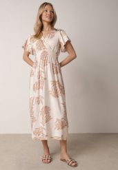 Beżowa Wiskozowa Sukienka o Rozkloszowanym Kroju z Kopertowym Dekoltem Morgassa. Brązowe sukienki damskie Born2be, na co dzień, na lato, l, bez wzorów, z materiału, casualowe, bez kołnierzyka, bez ramiączek, midi, kopertowe. Za 79.99 zł.