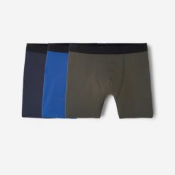 Second Life - Bokserki sportowe męskie Decathlon 3 sztuki - Stan Doskonały. Niebieskie bokserki męskie Decathlon, bez wzorów, z elastanu. Za 58.99 zł.