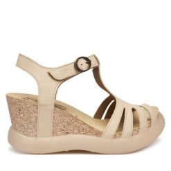 Sandały Fly London. Brązowe sandały damskie Fly London, bez wzorów, bez obcasa, na koturnie. Za 674.99 zł.