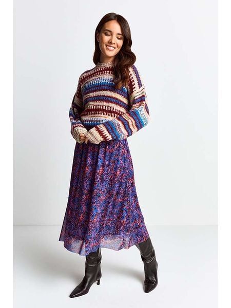 Rich & Royal Sweter w kolorze beżowo-niebiesko-bordowym rozmiar: XS. Brązowe swetry klasyczne damskie Rich & Royal, xs, z wełny, bez kołnierzyka. Za 271.67 zł.