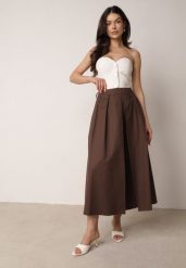 Brązowa Rozkloszowana Spódnica z Bawełny z Szerokimi Plisami Malona. Brązowe spódniczki damskie Born2be, l, bez wzorów, z bawełny, biznesowe, midi, proste. Za 119.99 zł.