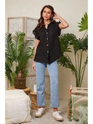 Lin Passion Lniana koszulka w kolorze czarnym rozmiar: 36/38. Czarne bluzki damskie Lin Passion, bez wzorów, ze lnu, bez kołnierzyka. Za 121.99 zł.