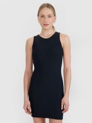 4F Sukienka mini z prążkowanej dzianiny damska - czarna XL. Czarne sukienki damskie 4f, na co dzień, uniwersalny, bez wzorów, z dzianiny, eleganckie, bez kołnierzyka, bez ramiączek, maxi, dopasowane. Za 129.99 zł.