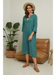 Joséfine Lniana sukienka "Granael" w kolorze zielonym rozmiar: S. Zielone sukienki damskie Joséfine, na co dzień, s, bez wzorów, ze lnu, bez kołnierzyka, bez ramiączek, midi, proste. Za 195.99 zł.