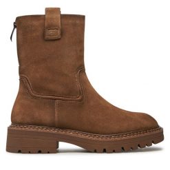 Botki Tamaris. Brązowe botki damskie Tamaris, bez obcasa, na płaskiej podeszwie, bez zapięcia. Za 389.99 zł.