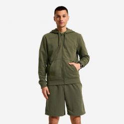 Bluza sportowa z kapturem męska Domyos. Szare bluzy sportowe męskie DOMYOS, bez wzorów, z materiału, sportowe, bez kołnierzyka, bez ramiączek. Za 119.99 zł.