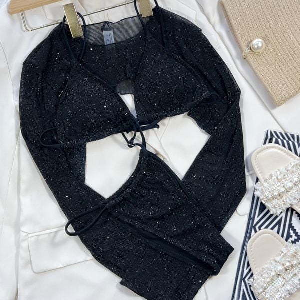 Dwuczęściowy strój kąpielowy z topem na plażę lub basen Morfydd. Czarne bikini damskie Intica, bez wzorów. Za 149.00 zł.