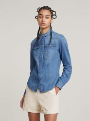 G-Star Koszula dżinsowa w kolorze niebieskim rozmiar: M. Niebieskie koszule damskie G-Star, m, bez wzorów, z bawełny, retro, bez kołnierzyka, bez ramiączek. Za 165.99 zł.