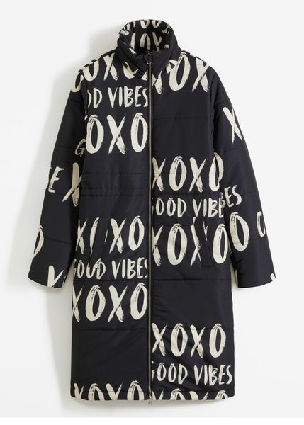 Płaszcz pikowany z nadrukiem. Czarne płaszcze damskie bonprix, bez wzorów. Za 319.99 zł.