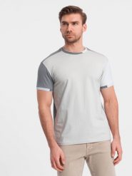 T-shirt męski z elastanem z kolorowymi rękawami - szary V4 OM-TSCT-0176 - XL. Szare t-shirty męskie Ombre Clothing, l, bez wzorów, z bawełny, bez kołnierzyka. W wyprzedaży za 39.99 zł.