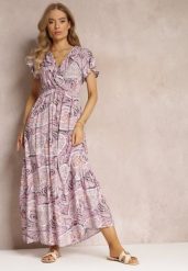 Fioletowa Wiskozowa Sukienka z Gumką w Pasie i Kopertowym Dekoltem Asima. Fioletowe sukienki damskie Renee, l, bez wzorów, z wiskozy, bez kołnierzyka, bez ramiączek, maxi, kopertowe. W wyprzedaży za 62.99 zł.