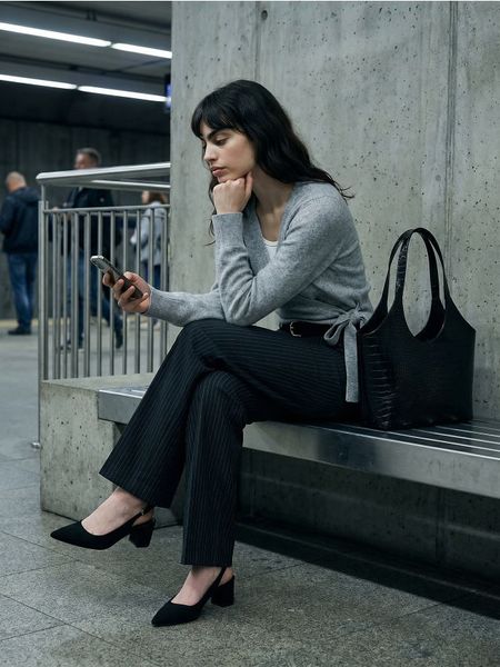 Dzianinowy sweter z wiązaniem na boku - szary. Szare swetry klasyczne damskie Sinsay, l, z dzianiny, bez kołnierzyka. Za 59.99 zł.