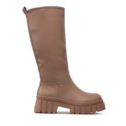 Kozaki DeeZee. Brązowe kozaki damskie DeeZee, bez obcasa, na płaskiej podeszwie. Za 249.99 zł.