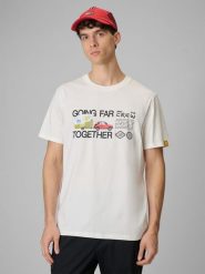 4F T-shirt regular z nadrukiem męski - biały L. Białe t-shirty męskie 4f, l, bez wzorów, z bawełny, bez kołnierzyka. Za 79.99 zł.