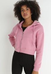 Ciemnoróżowa Bluza Zasuwana z Kapturem Albika. Czerwone bluzy z kapturem damskie Born2be, l, z dzianiny. Za 79.99 zł.
