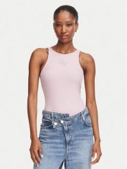 Guess Top W6RP39 KD092 Różowy Regular Fit. Czerwone topy damskie Guess, xxl, z aplikacjami, z syntetyku, bez kołnierzyka. Za 174.99 zł.