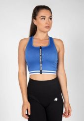 Mesa Top z zamkiem błyskawicznym z przodu - Niebieski. Niebieskie topy sportowe damskie GORILLA WEAR, s, bez wzorów, z poliesteru, bez ramiączek. Za 179.50 zł.