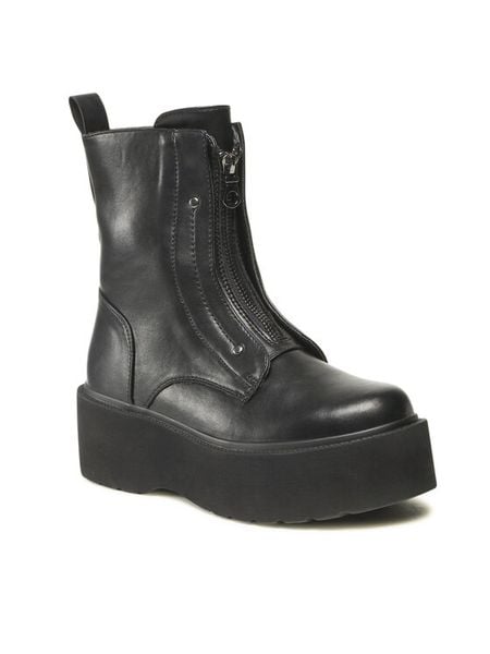 Jenny Fairy Trzewiki WS101-06 Czarny. Czarne botki damskie Jenny Fairy, ze skóry, bez obcasa, na koturnie, bez zapięcia. Za 159.99 zł.